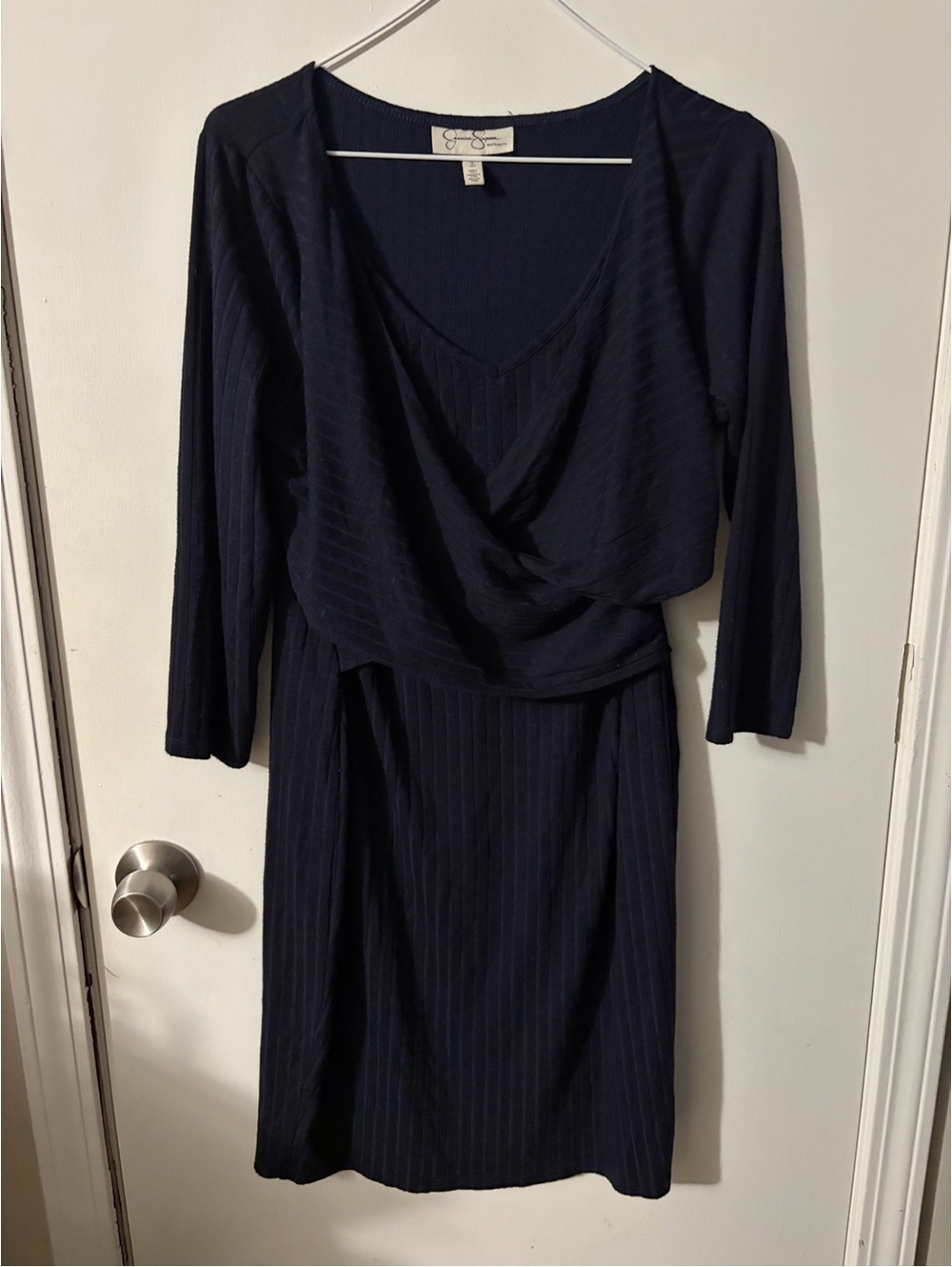 Jessica Simpson Maternity Small Navy Ribbed Wrap Dress Long Sleeves Tote2